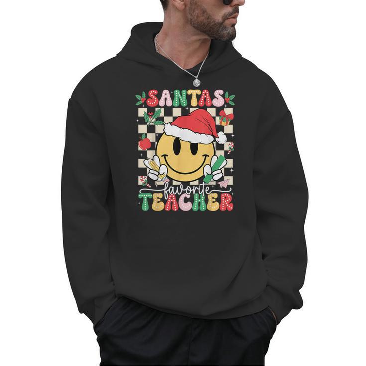 Santas Favorite Teacher Retro Groovy Smile Face Christmas Men Hoodie