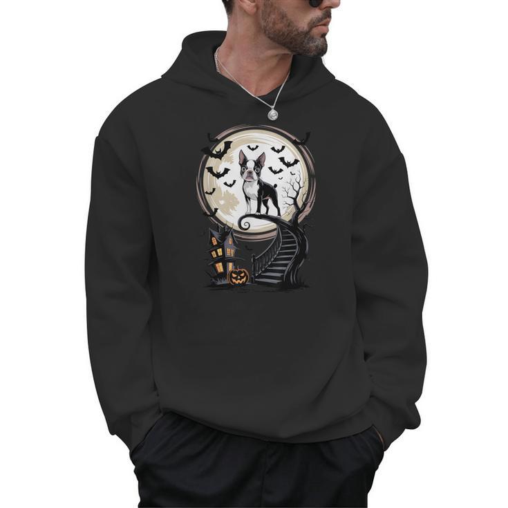 Spooky Halloween Moon Boston Terrier Boston Bull Bostie Men Hoodie