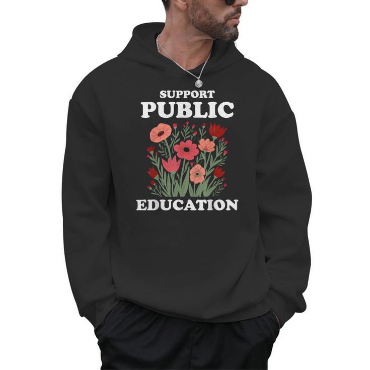 Support Public Education Cute Floral Teacher Red For Ed Men Hoodie