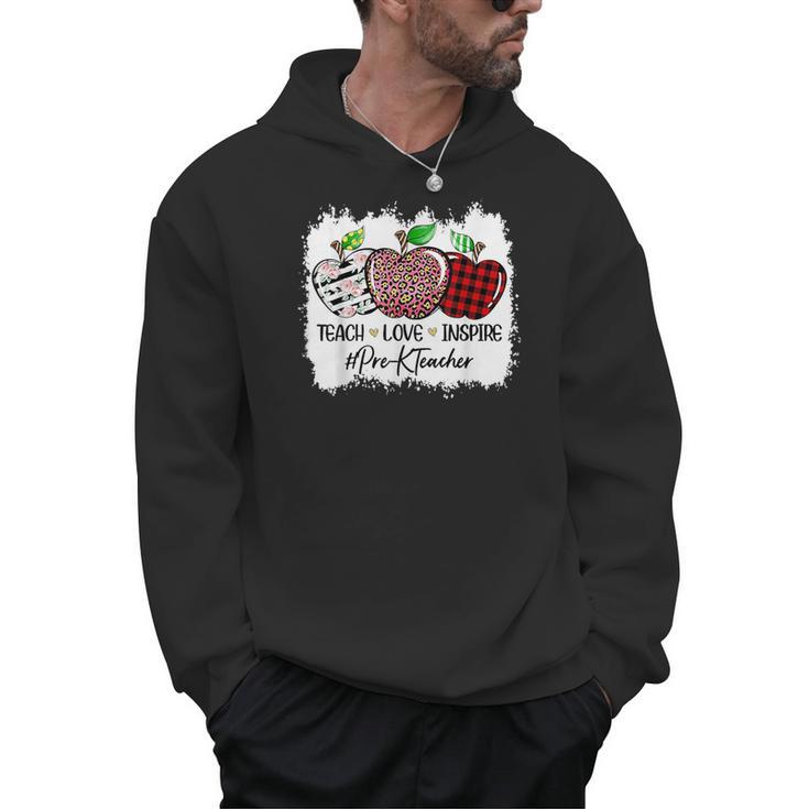 Teach Love Inspire Pre-k Teacher Apple Leopard Red Plain Men Hoodie