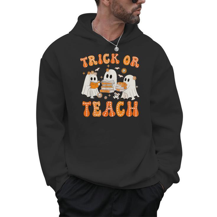 Teacher Halloween Trick Or Teach Retro Groovy Floral Ghost Men Hoodie