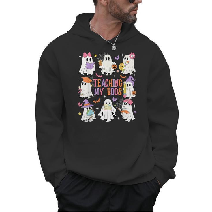 Teaching My Boos Teacher Cute Ghost Groovy Teacher Halloween Men Hoodie