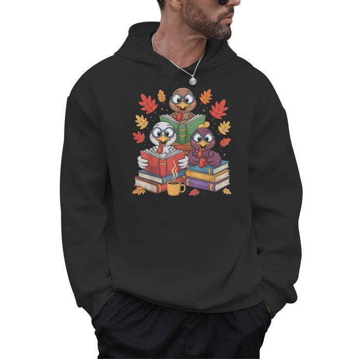 Thanksgiving Teacher Books Turkey Reading Book Men Hoodie