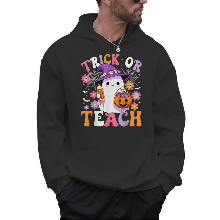 Trick Or Teach Groovy Teacher Ghost Halloween Teacher Men Hoodie