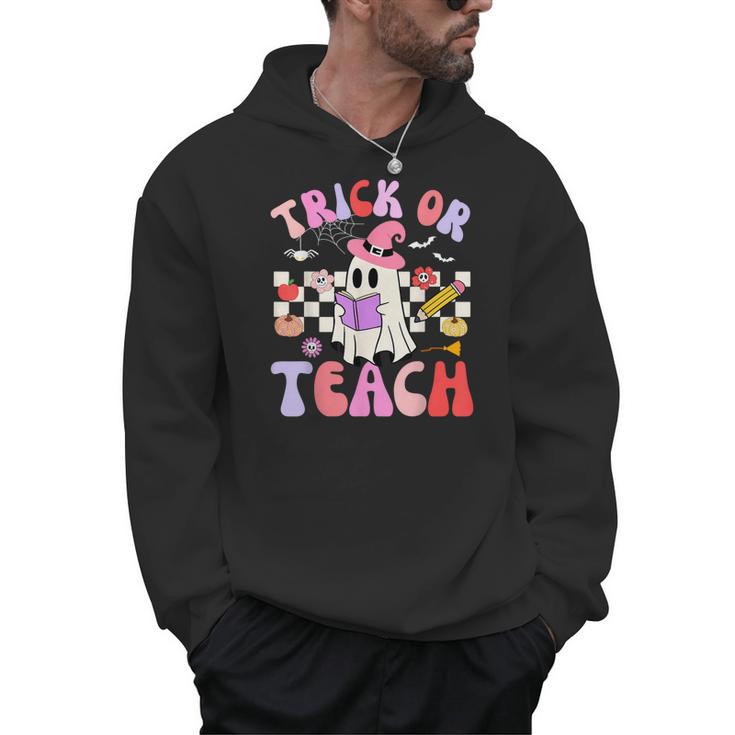 Trick Or Teach Halloween Teacher Floral Ghost Groovy Men Hoodie