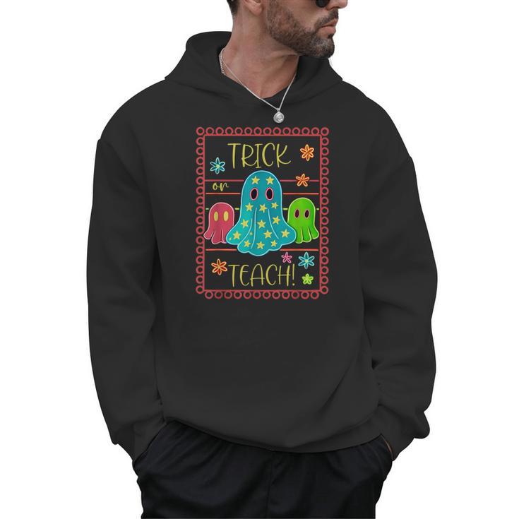 Trick Or Teach Neon Ghost Flower Teacher Spooky Halloween Men Hoodie