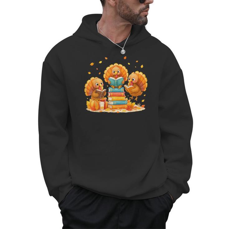 Turkey Read Books Reading Fall Thanksgiving Teacher Men Hoodie