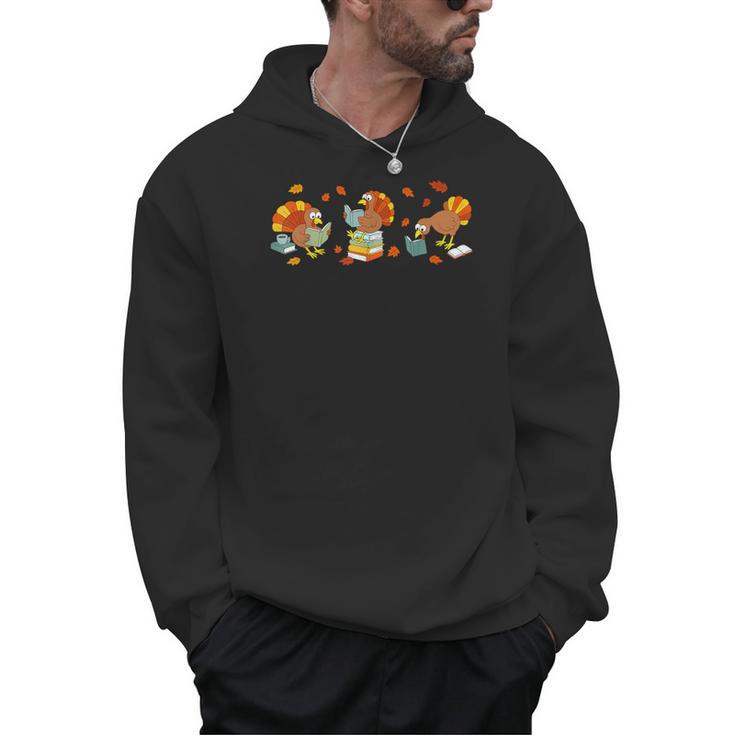 Turkey Reading Books Fall Thanksgiving Teacher Book Lovers Men Hoodie