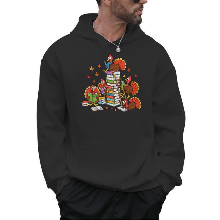 Turkey Reading Books Fall Thanksgiving Teacher Librarian Men Hoodie