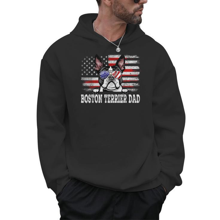 Vintage Boston Terrier Dad American Flag Father's Day Men Hoodie