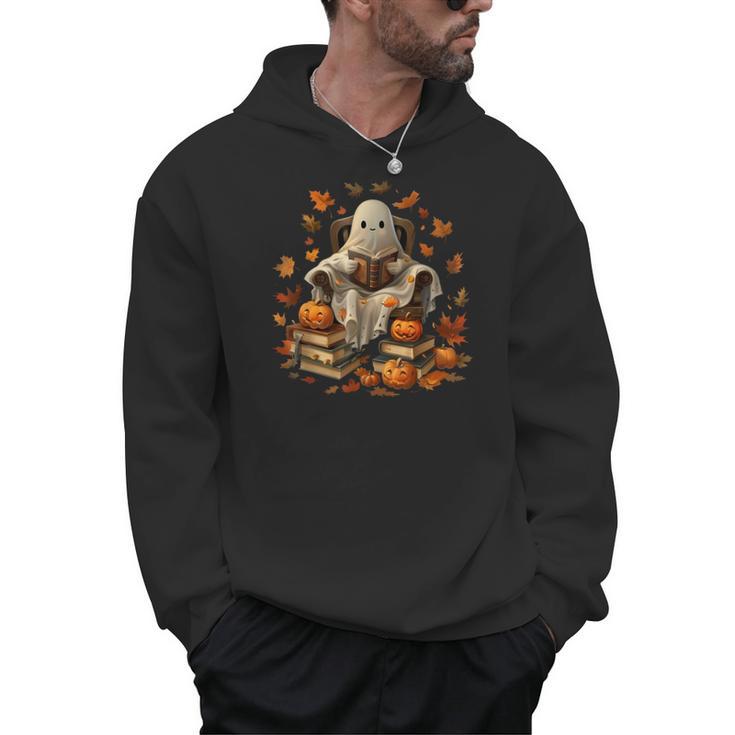 Vintage Ghost Book Reading Pumpkin Gothic Halloween Teachers Men Women Kids Men Hoodie