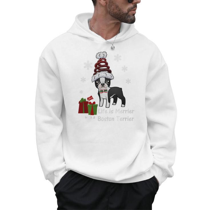 Boston Terrier Christmas T Shirt-Life Is Merrier Premium Tri-Blend Men Hoodie