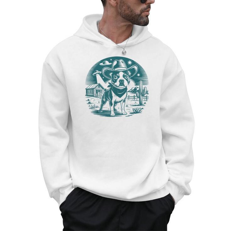 Boston Terrier Cowboy UFO Shirt Vintage Western Dog Mom Tee Men Hoodie