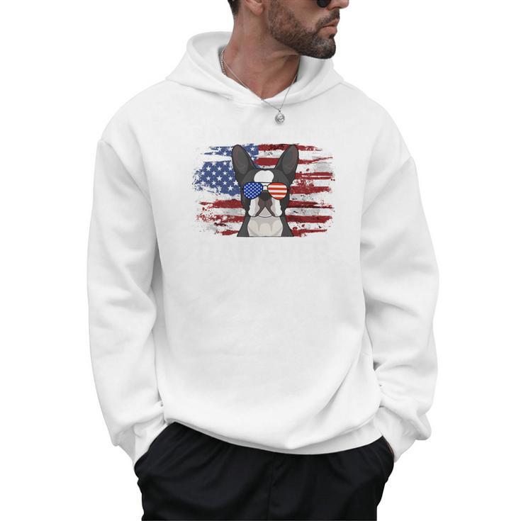 Boston Terrier Dad American Flag 4th Of July Dog Fathers Day Men Hoodie
