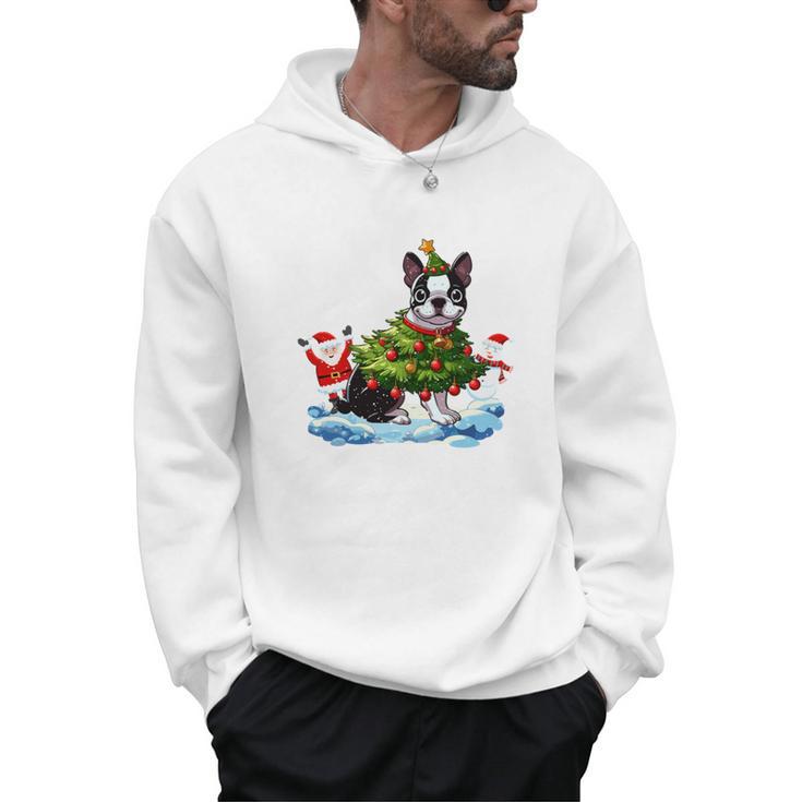 Boston Terrier Merry Christmas Tree Lights Dog X-Mas Dogs Men Hoodie