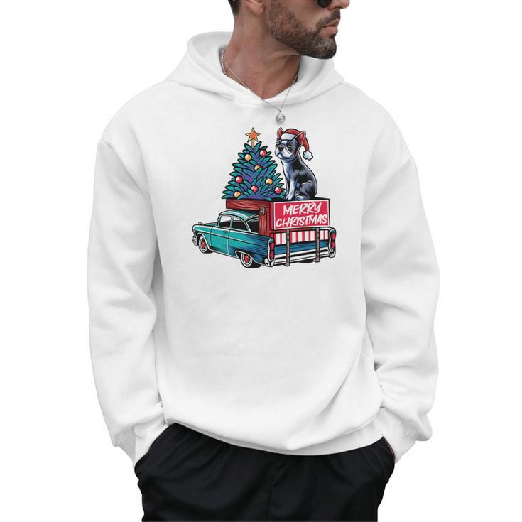 Boston Terrier Merry Christmas Tree Truck Santa Dog X-Mas Men Hoodie