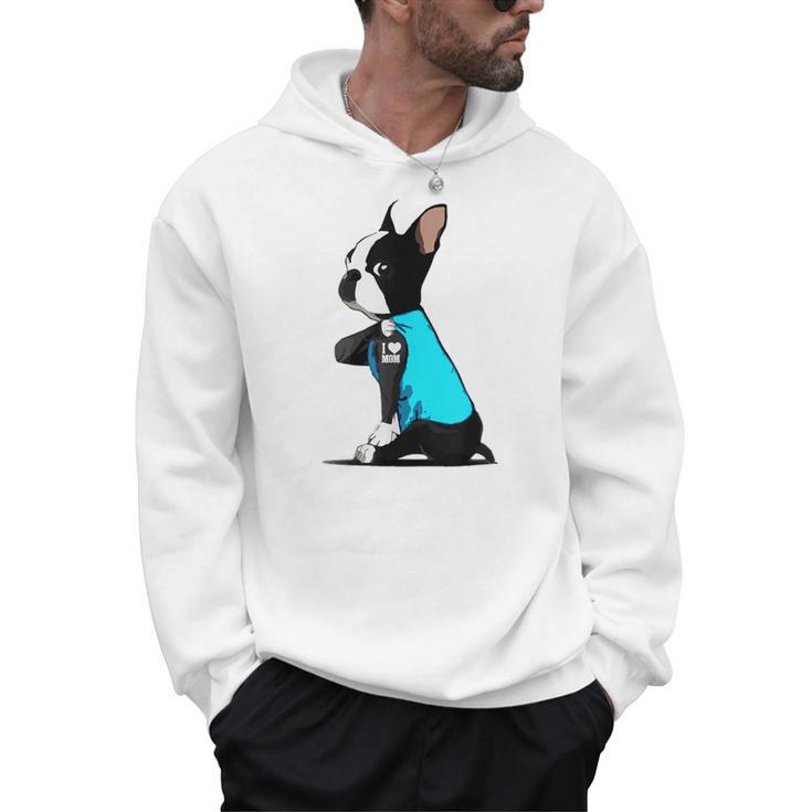 Boston Terrier Tattoos I Love Mom Men Hoodie