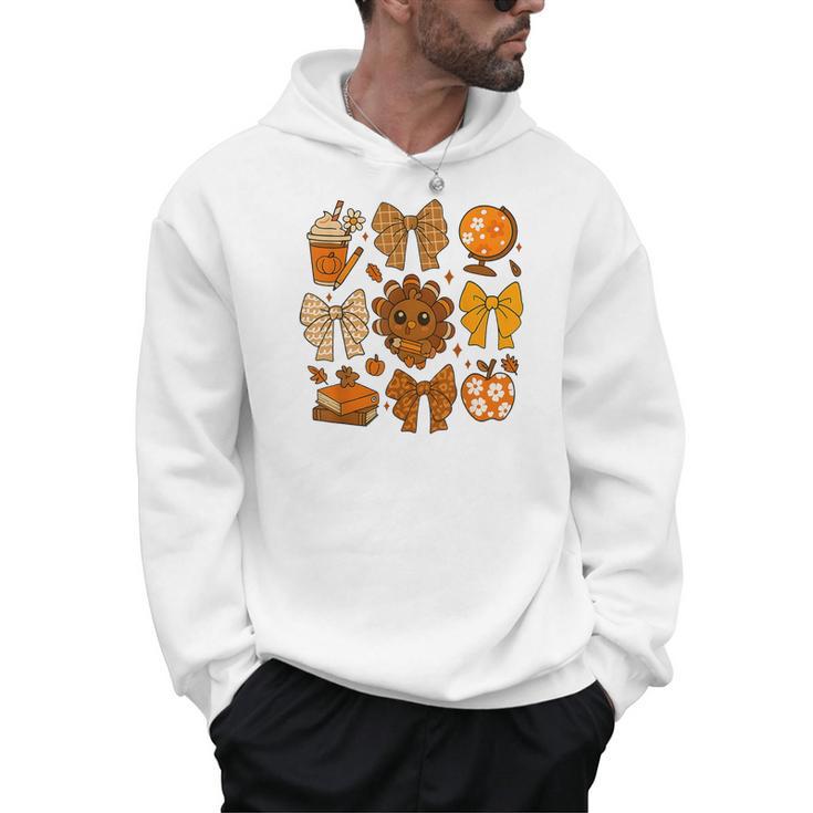 Coquette Teach Teacher Bows Thanksgiving Turkey Fall Autumn Men Hoodie