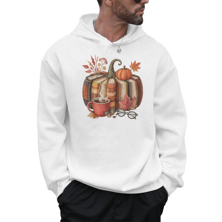 Fall Book Pumpkin Retro Reading Halloween Teacher Men Hoodie