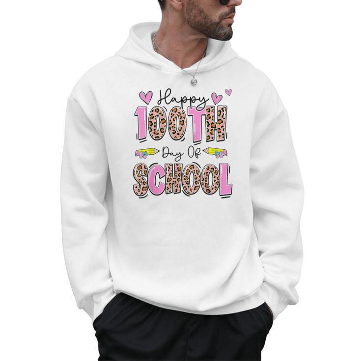 Happy 100th Day Of School Leopard Print Teacher Student Kids Men Hoodie