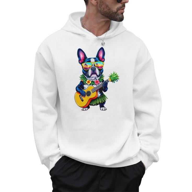 Hawaiian Boston Terrier & Pineapple Ukulele Summer Vacation Men Hoodie