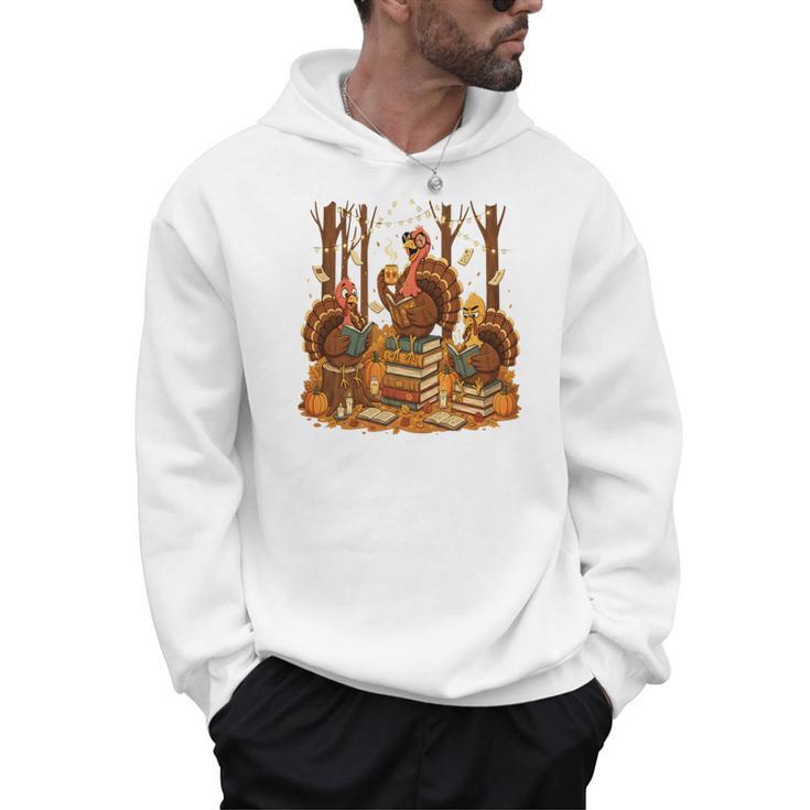 Librarian Turkey Reading Book Fall Thanksgiving Teacher Book Men Hoodie