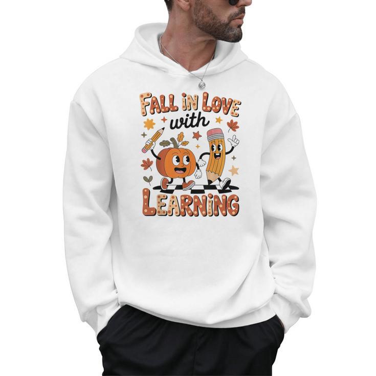 Retro Fall In Love With Learning Autumn Pumpkin Teacher Kids Men Hoodie