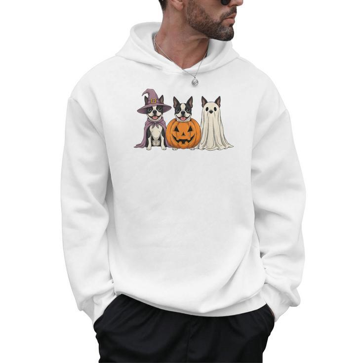Spooky Ghost Boston Terrier Pumpkin Halloween Dog Lover Men Hoodie