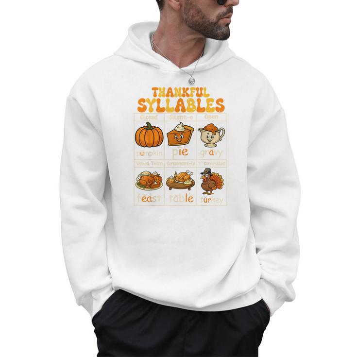Thankful Syllables Teacher Thanksgiving Educational Kids Men Hoodie
