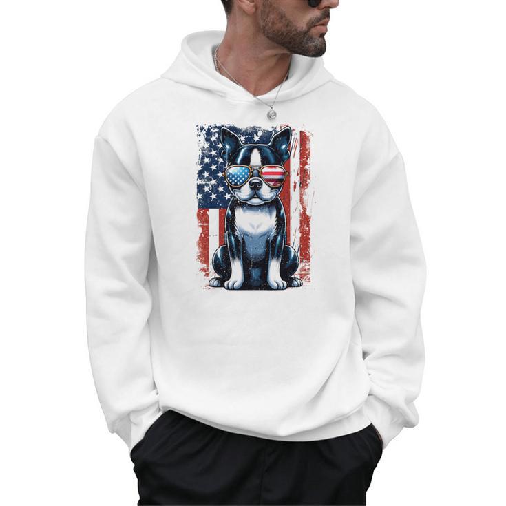Vintage Boston Terrier Dog American US USA Flag Pets Dogs Men Hoodie