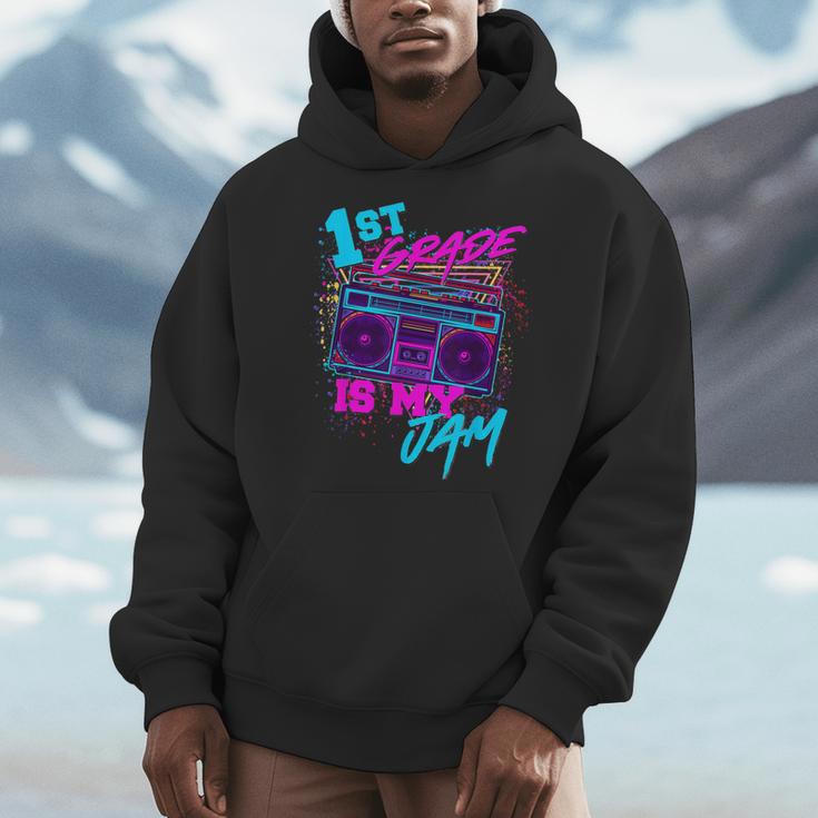 1st Grade Is My Jam Vintage 80s 80's Teacher Student Retro Men Hoodie, funny design