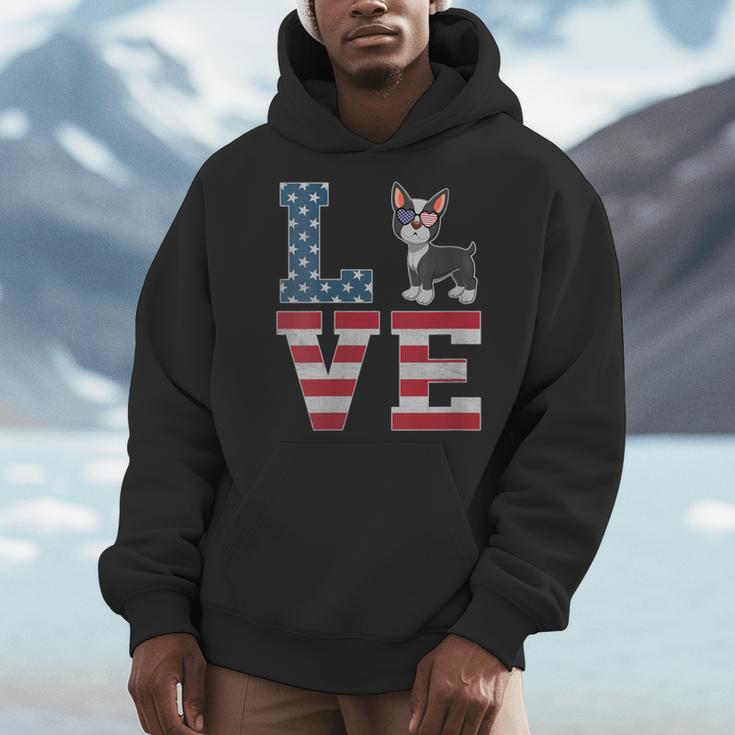 4th Of July Decor Patriotic LOVE Boston Terrier USA Flag Men Hoodie, Patriotic Boston Terrier Gifts, Boston Terrier 4th Of July Gifts, funny design