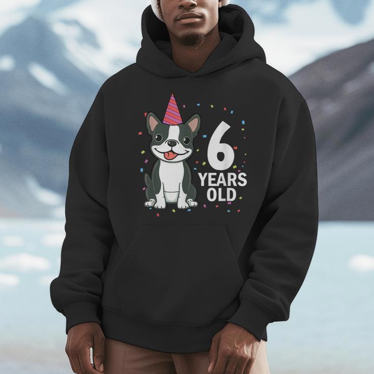 6 Years Old Birthday Boston Terrier Dog Lover 6th Party Kid Men Hoodie, funny design