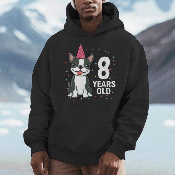 8 Years Old Birthday Boston Terrier Dog Lover 8th Party Kid Men Hoodie, funny design