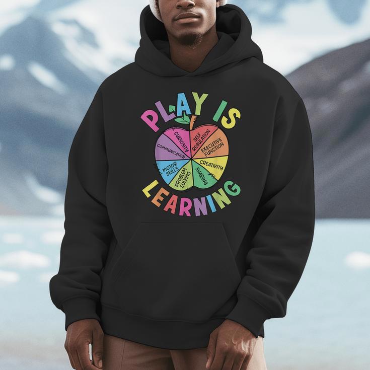 Apple Retro Play Is Learning Kindergarten Teacher Daycare Men Hoodie, funny design
