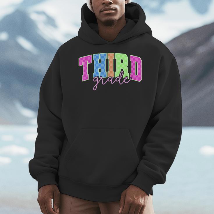 Back To School Neon Checkered Third Grade Colorful Teacher Men Hoodie, funny design Back To School Neon Checkered Third Grade Colorful Teacher Men Hoodie, funny design