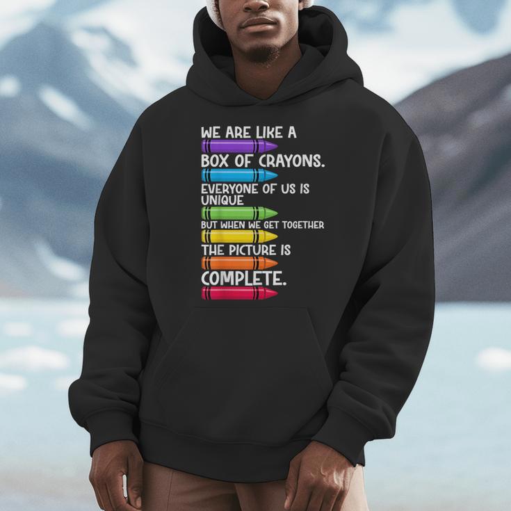 Back To School Teacher We Are Like A Box Of Crayons Men Hoodie, funny design Back To School Teacher We Are Like A Box Of Crayons Men Hoodie, funny design