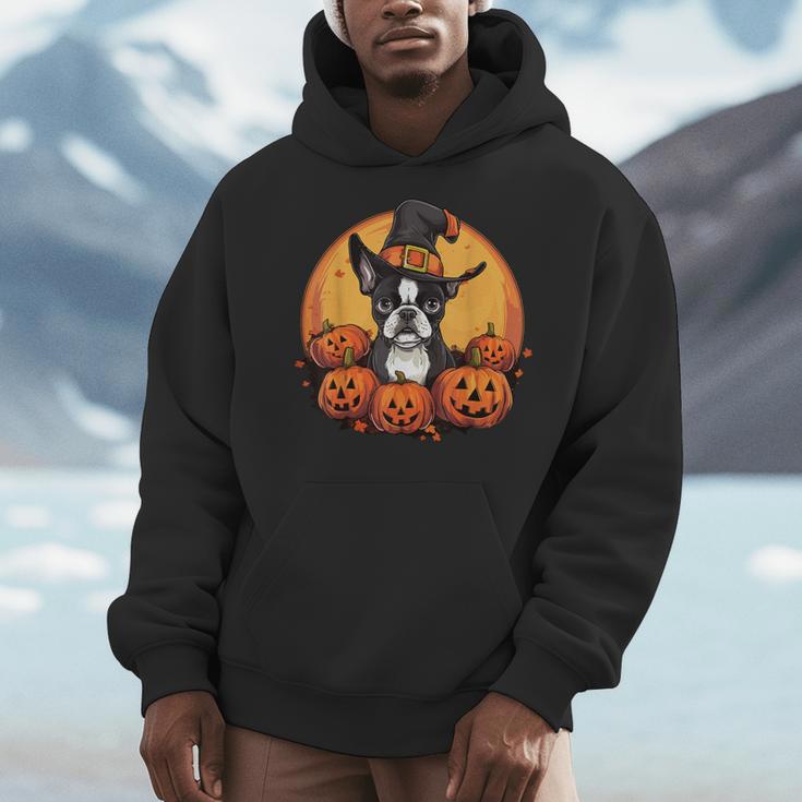 Boston Terrier Bostie Dog Breed Pet Halloween Pumpkins Men Hoodie, Boston Terrier Halloween Gifts, funny design