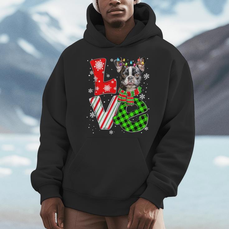 Boston Terrier Christmas Tree Lights Santa Dog Xmas For Men Women Kids Men Hoodie, Boston Terrier Christmas Gifts, funny design