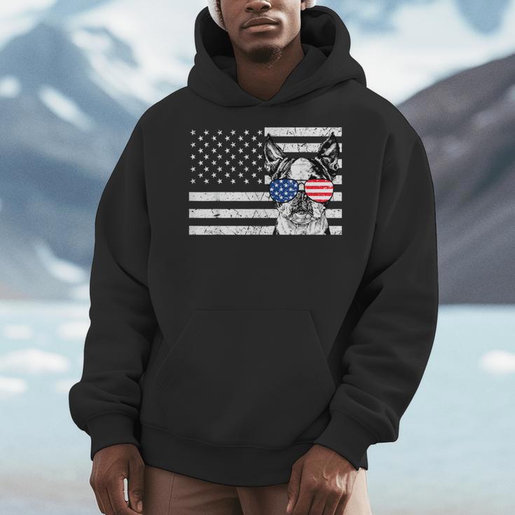 Boston Terrier Dog 4th Of July US American Flag Patriotic Men Hoodie, Patriotic Boston Terrier Gifts, American Boston Terrier Gifts, Boston Terrier 4th Of July Gifts, funny design