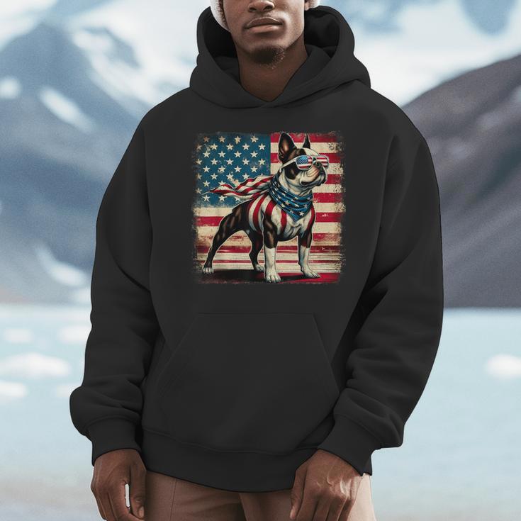 Boston Terrier Dog 4th Of July USA American Flag Patriotic Men Hoodie, Patriotic Boston Terrier Gifts, American Boston Terrier Gifts, Boston Terrier 4th Of July Gifts, funny design