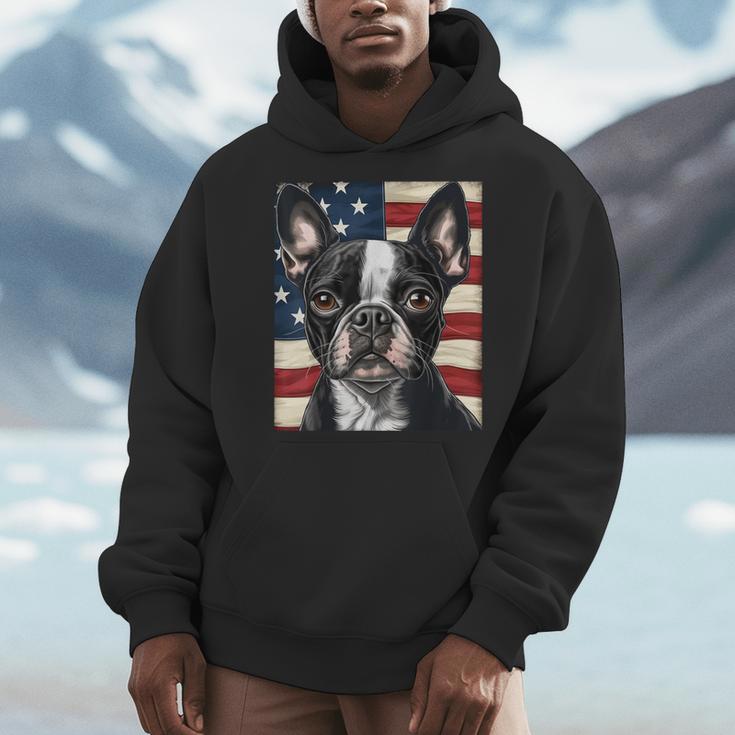 Boston Terrier Dog American Flag 4th Of July Patriotic Puppy Men Hoodie, Patriotic Boston Terrier Gifts, American Boston Terrier Gifts, Boston Terrier 4th Of July Gifts, funny design