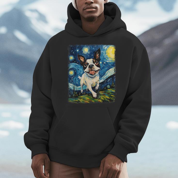 Boston Terrier Dog Starry Night Painting Men Hoodie, funny design