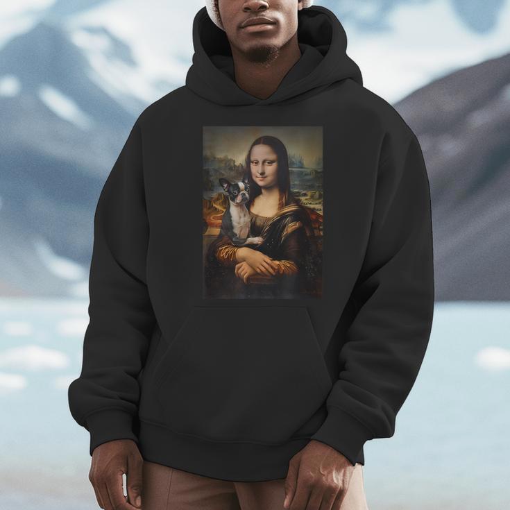 Boston Terrier Mona Lisa Painting Art Dog Mom Dad For Men Women Kids Men Hoodie, Couple Gifts, Mom Gifts, Boston Terrier Dad Gifts, Boston Terrier Mom Gifts, funny design