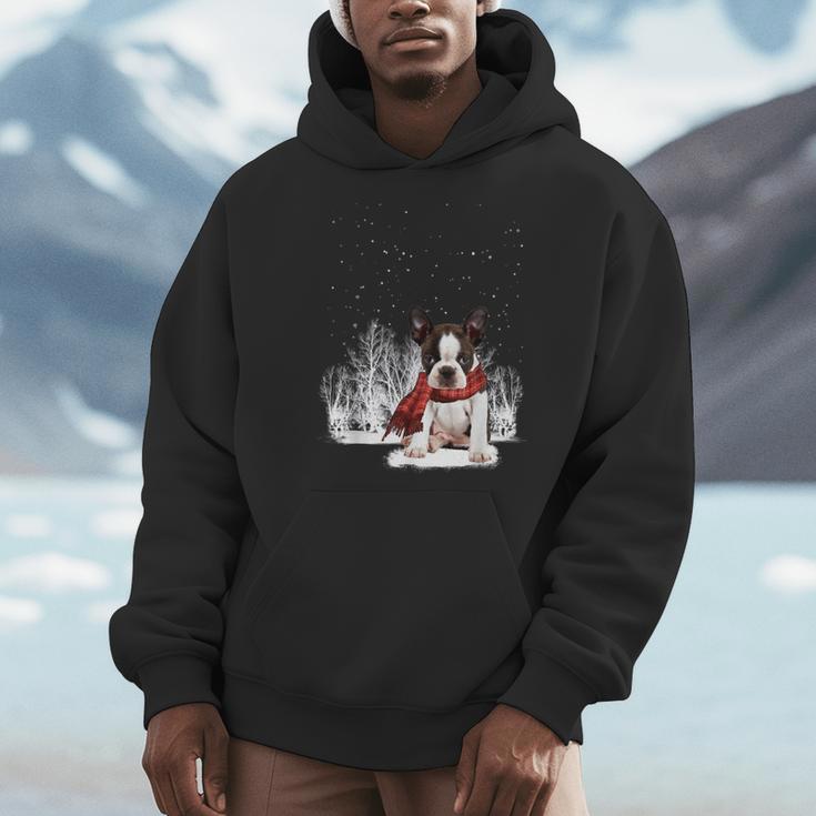 Boston Terrier In The Snow Merry Christmas Winter Men Hoodie, Boston Terrier Christmas Gifts, funny design