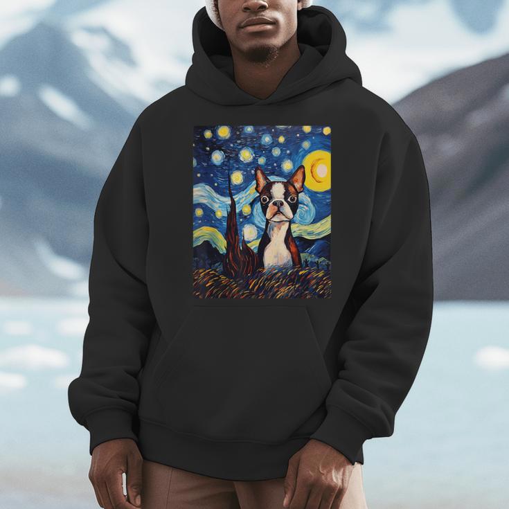 Boston Terrier Starry Night Van Gogh Art Men Hoodie, funny design