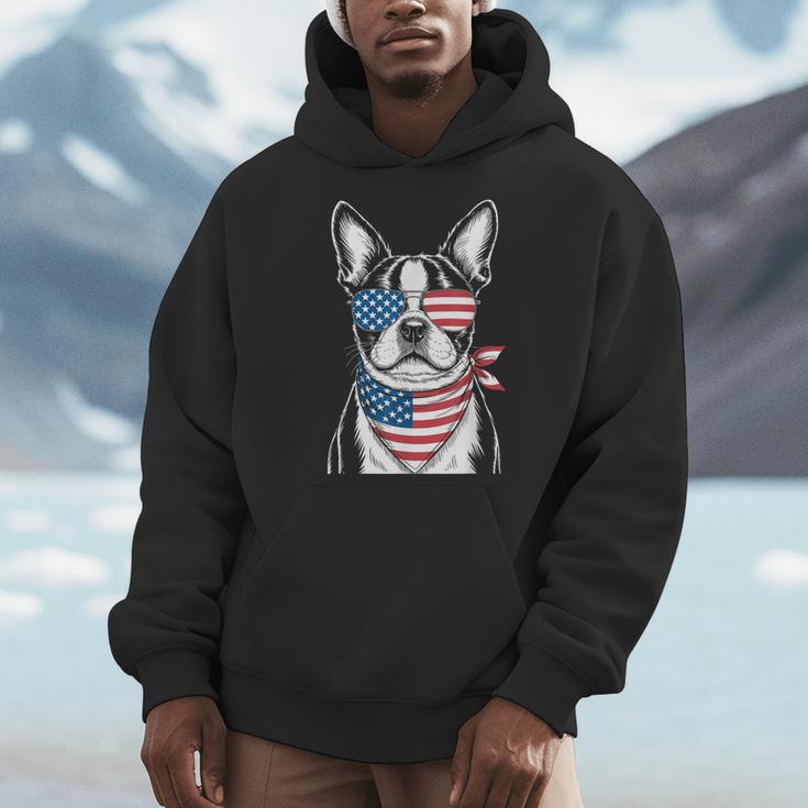 Boston Terrier USA Flag Sunglasses Patriotic 4th Of July Men Hoodie, Patriotic Boston Terrier Gifts, Boston Terrier 4th Of July Gifts, funny design