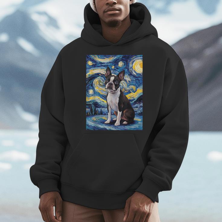 Boston Terrier Van Gogh Starry Night Men Hoodie, funny design