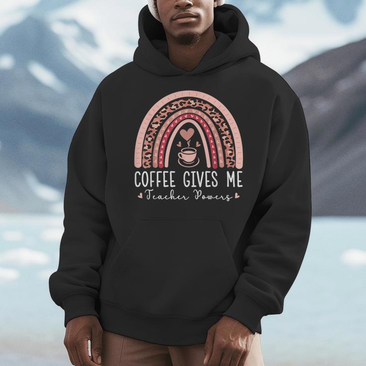 Coffee Gives Me Teacher Powers Leopard Rainbow Teacher Men Hoodie, funny design Coffee Gives Me Teacher Powers Leopard Rainbow Teacher Men Hoodie, funny design