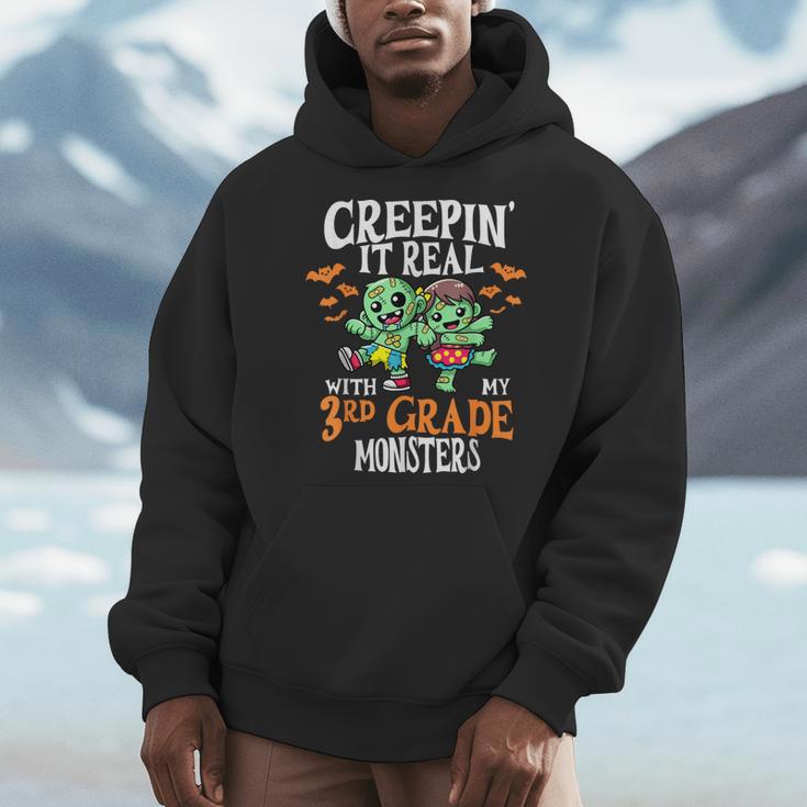 Creepin It Real Monster School 3rd Grade Teacher Halloween Men Hoodie, funny design